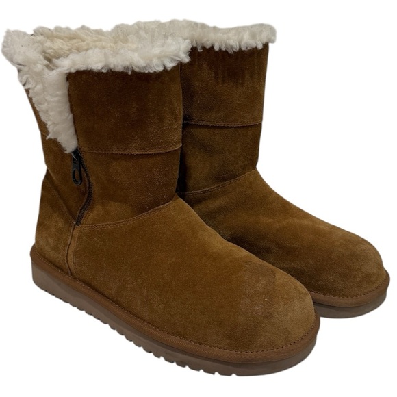Koolaburra by UGG Aribel Chestnut Suede Winter Boots Women's Sz 10 Zip Short - Picture 1 of 11